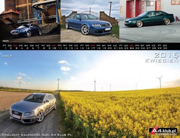 Kalendarz Audi A4 Klub Polska 2016r