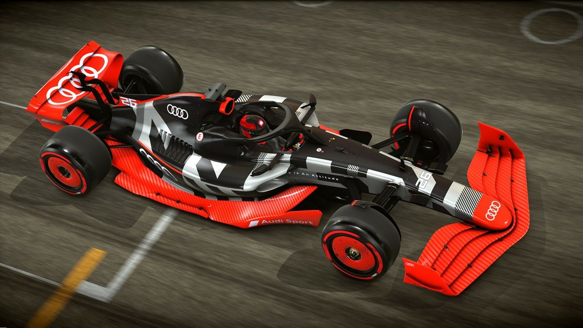 Samochód pokazowy z premierowymi barwami Audi F1 w symulacji EA SPORTS F1® 22